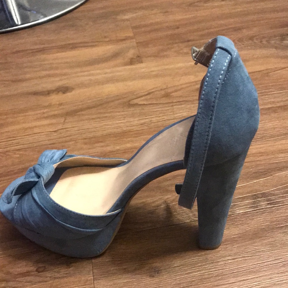 Blue Suede Chunky Heels